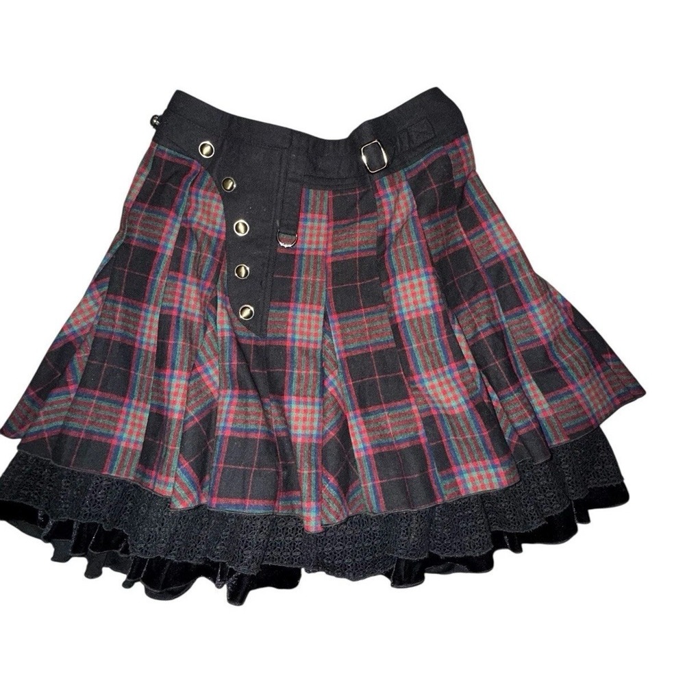 Wool Black Red‎ Plaid Tiered Skirt Schoolgirl  Women's Size 13 Grunge Gothcore